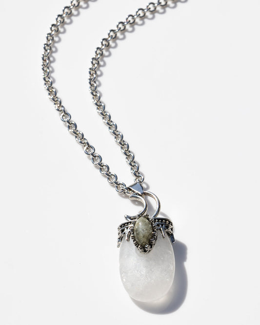 Moon Bezel Semiprecious Quartz Pendant on 28" Necklace Chain