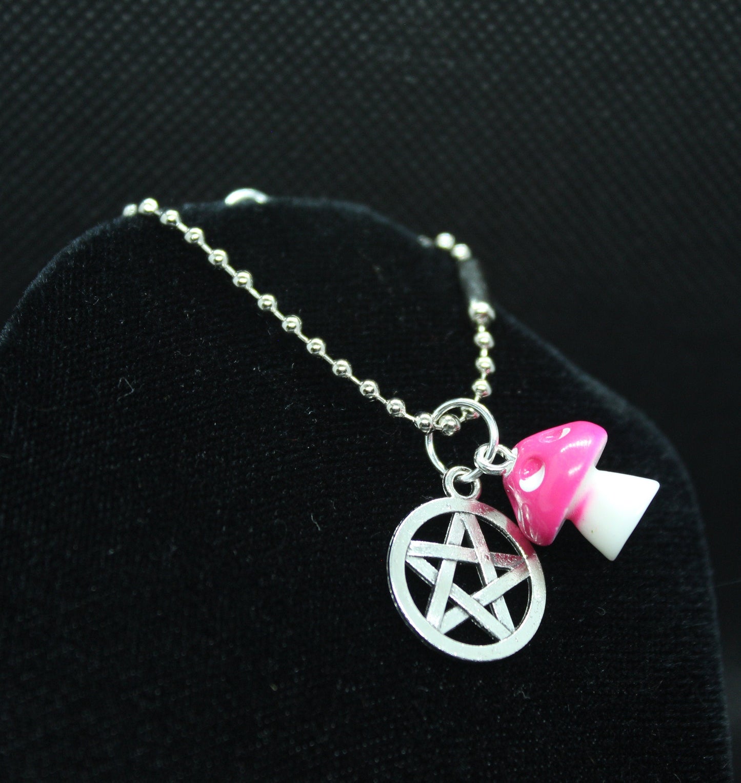 Pink Mushroom Pentacle Necklace Crystal Witch Witchy Jewelry Witchcraft Wicca Wiccan Pagan Metaphysical