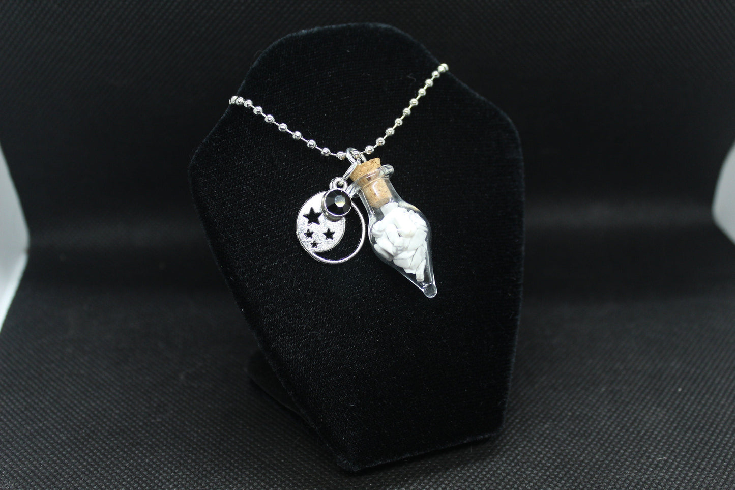 Howlite Glass Teardrop Moon Necklace Crystal Witch Witchy Jewelry Witchcraft Wicca Wiccan Pagan Metaphysical