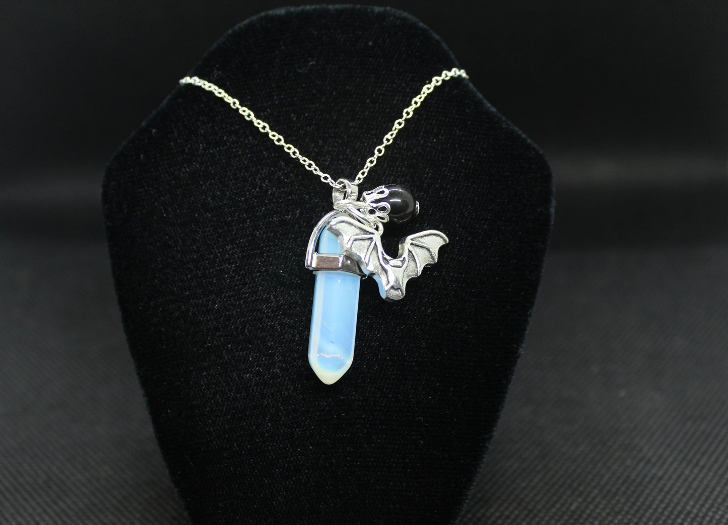 Opalite Bat Necklace Crystal Witch Witchy Jewelry Witchcraft Wicca Wiccan Pagan Metaphysical