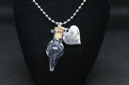 Blue Sandstone Teardrop Glass Blessed Be Necklace Crystal Witch Witchy Jewelry Witchcraft Wicca Wiccan Pagan Metaphysical