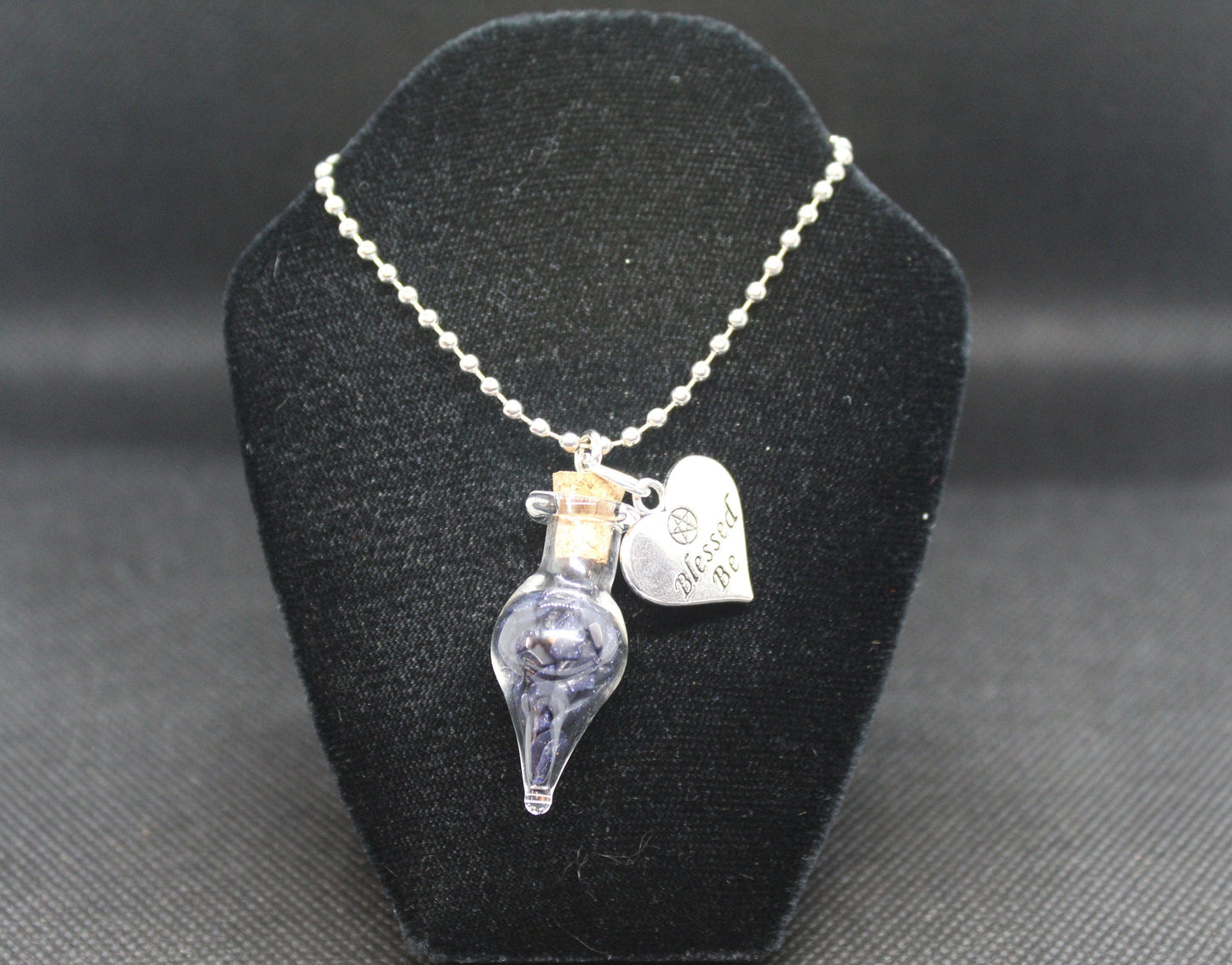 Blue Sandstone Teardrop Glass Blessed Be Necklace Crystal Witch Witchy Jewelry Witchcraft Wicca Wiccan Pagan Metaphysical