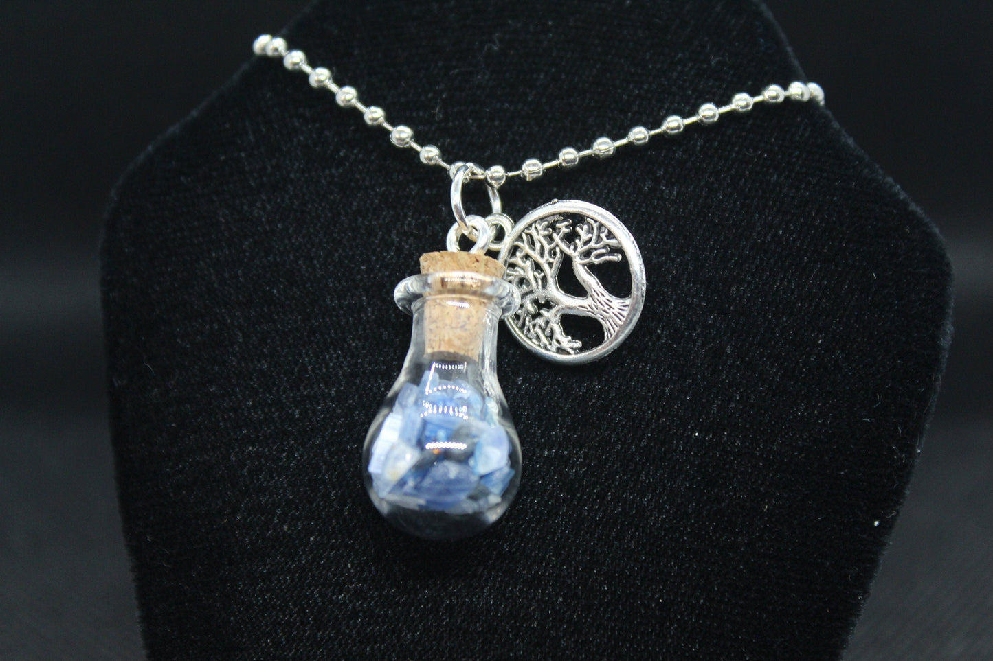 Blue Kyanite Glass Potion Bottle Tree of Life Necklace Crystal Witch Witchy Jewelry Witchcraft Wicca Wiccan Pagan Metaphysical