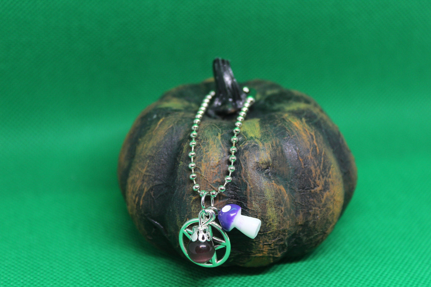 Purple Mushroom Pentacle Keychain Charm Zipper Pull Crystal Witch Witchy Jewelry Witchcraft Metaphysical