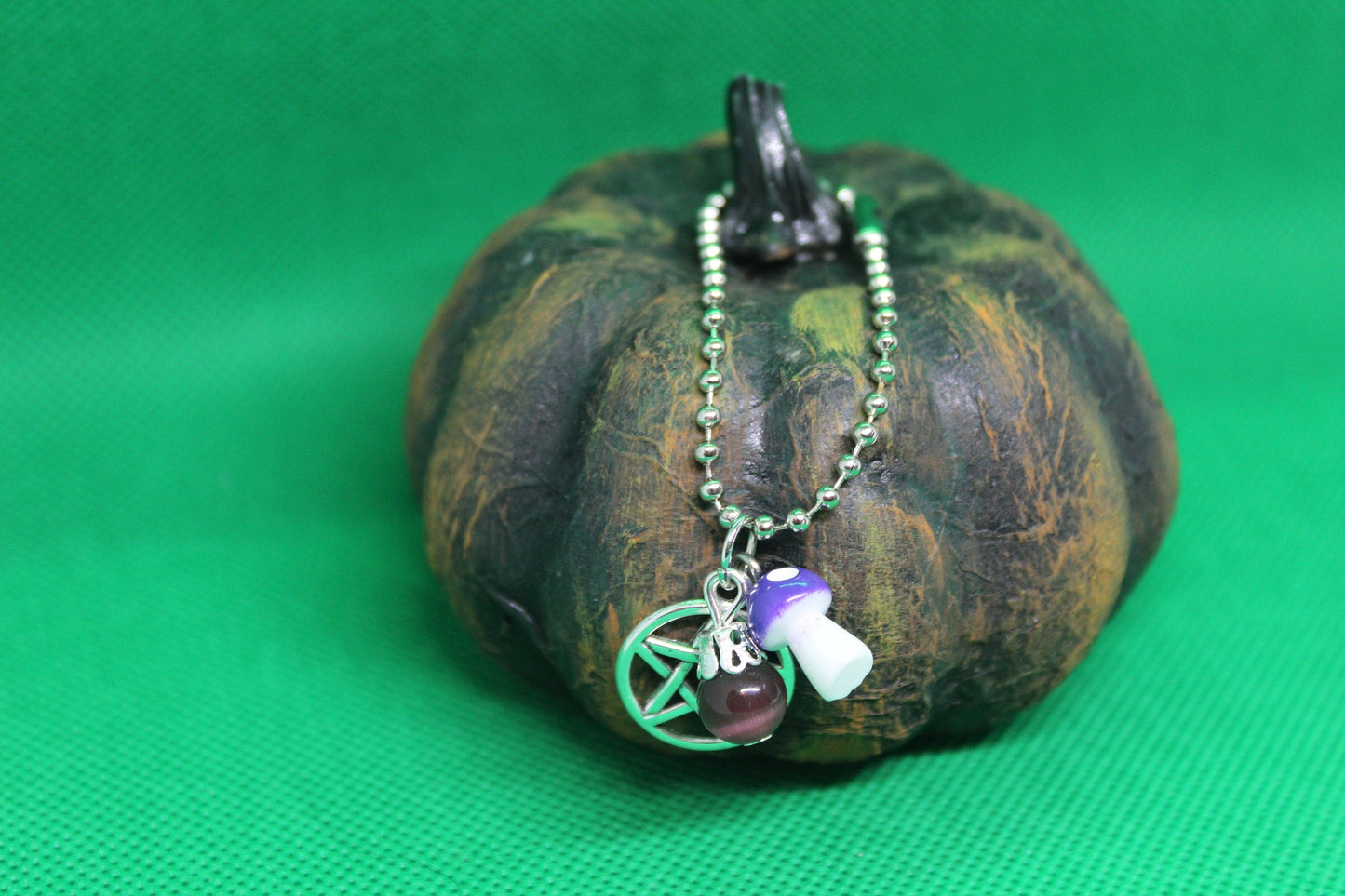 Purple Mushroom Pentacle Keychain Charm Zipper Pull Crystal Witch Witchy Jewelry Witchcraft Metaphysical