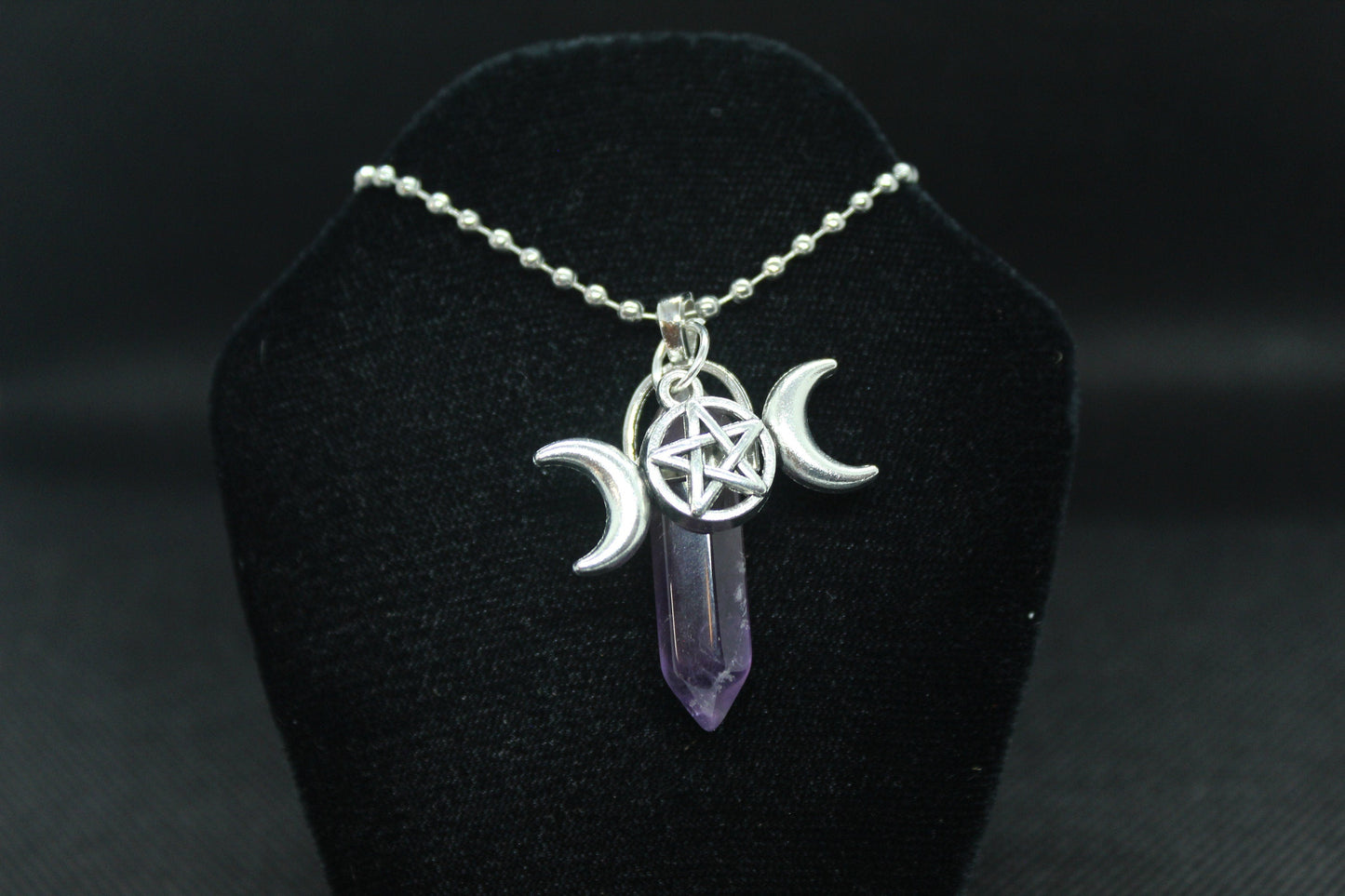 Amethyst Triple Moon Necklace Crystal Witch Witchy Jewelry Witchcraft Wicca Wiccan Pagan Metaphysical