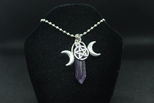 Amethyst Triple Moon Necklace Crystal Witch Witchy Jewelry Witchcraft Wicca Wiccan Pagan Metaphysical