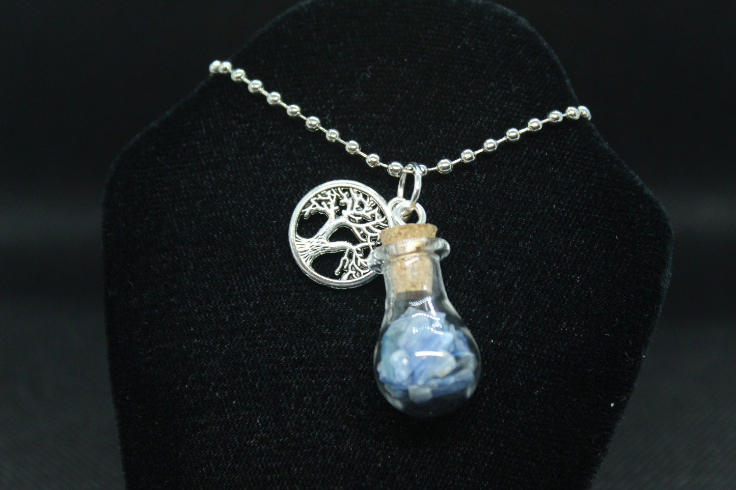 Blue Kyanite Glass Potion Bottle Tree of Life Necklace Crystal Witch Witchy Jewelry Witchcraft Wicca Wiccan Pagan Metaphysical